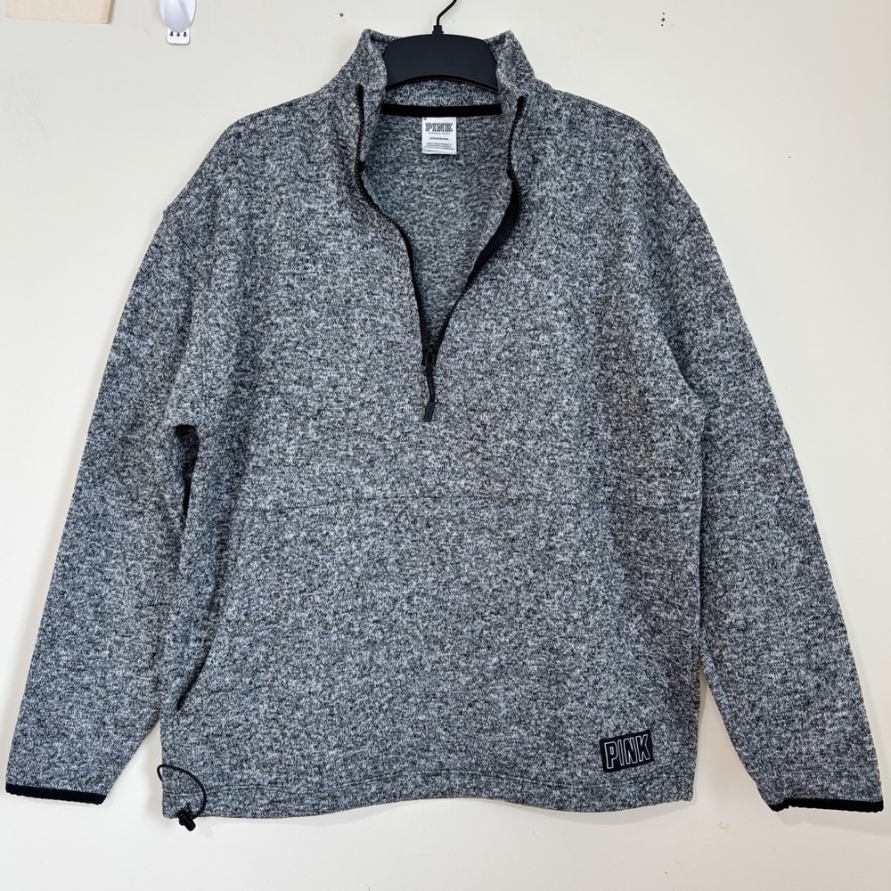 PINK Victoria's Secret oversize gray 1/3 Zip mock Neck slouchy knit sweatshirt S - Picture 3 of 16
